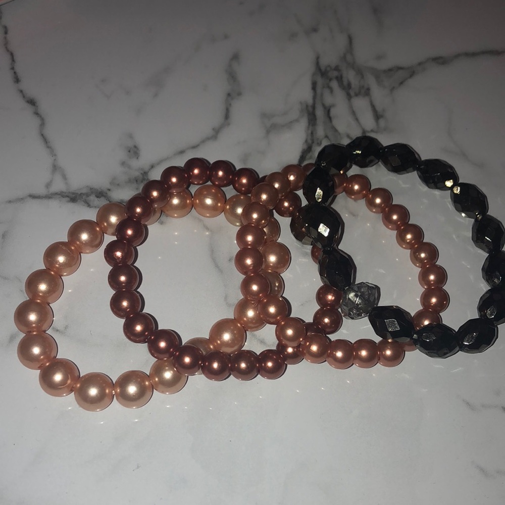 3/$15 Four Beaded Bracelets - Gold, Rose Gold, Bronze, Black